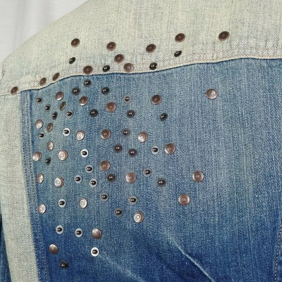 DKNY Jeans Two Toned Studded Denim Jacket Size L - Picture 8 of 12